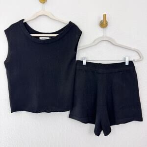 Du Soleil Womens Knit Sweater Set Size S Shorts Top Minimal Neutral Black